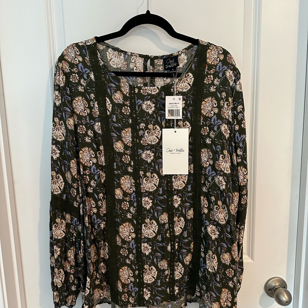 Chico's White and Pink Smocked Long Sleeve Blouse